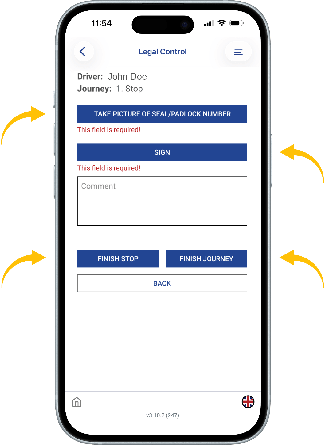 TAKE A PICTURE OF THE SEAL OR PADLOCK NUMBER