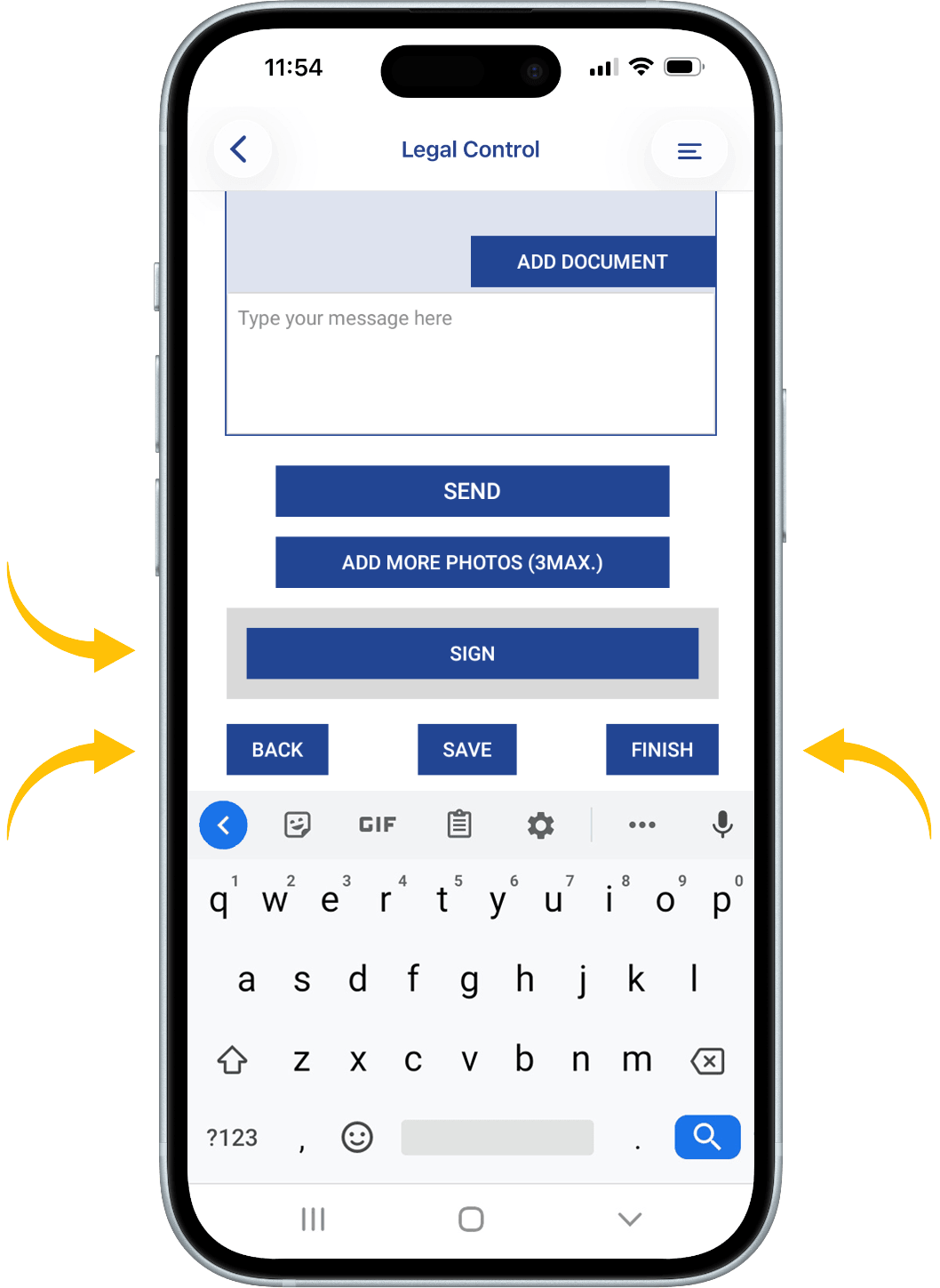 To add a signature, press the SIGN button.