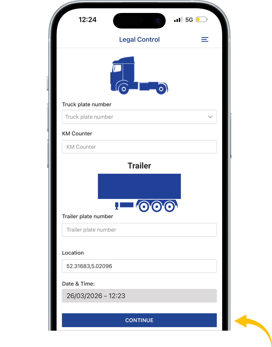 In this example, a truck with trailer is selected.